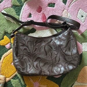 Embroidered Slouched Brown Shoulder Bag